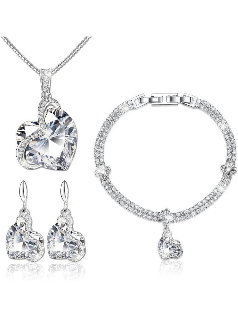 Elegant Crystal Jewelry Set for Women - 18K White Gold Plated Bracelet, Necklace